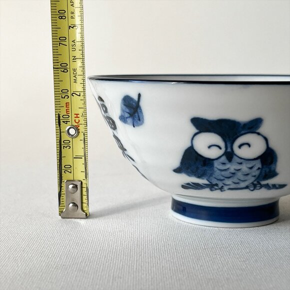 Mino Ware Cute Owl Bowl Blue and White Porcelain Japan - Picture 8 of 8